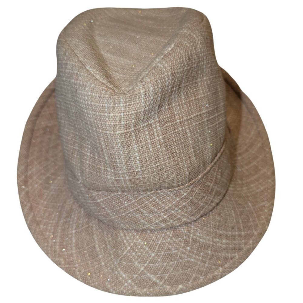 Steve Madden Fedora Hat – Beige & White Textured Shimmer
